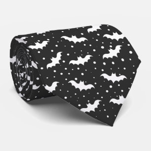 white black Halloween bat pattern Tie