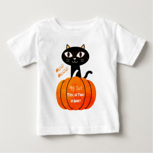 White Black Halloween Trick or Treat Cat Pumpkin Baby T-Shirt