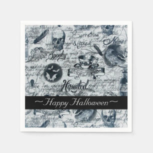 White & Black Haunted Halloween Napkins
