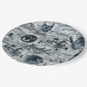 White & Black Haunted Halloween Paper Plates