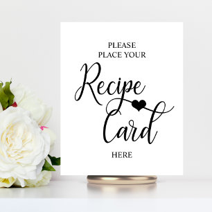 White Black Heart Bridal Shower RECIPE SIGN