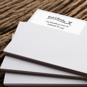 White & Black Heart Line Wedding Return Address Label