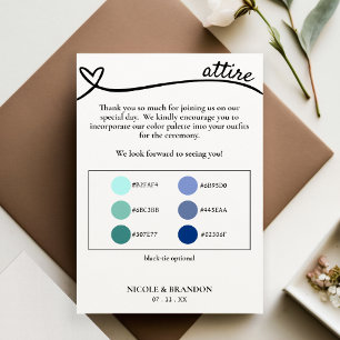 White & Black Heart Wedding Attire Colour Palette Enclosure Card