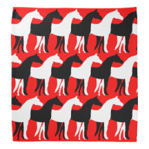 White, Black Horses/Red Background