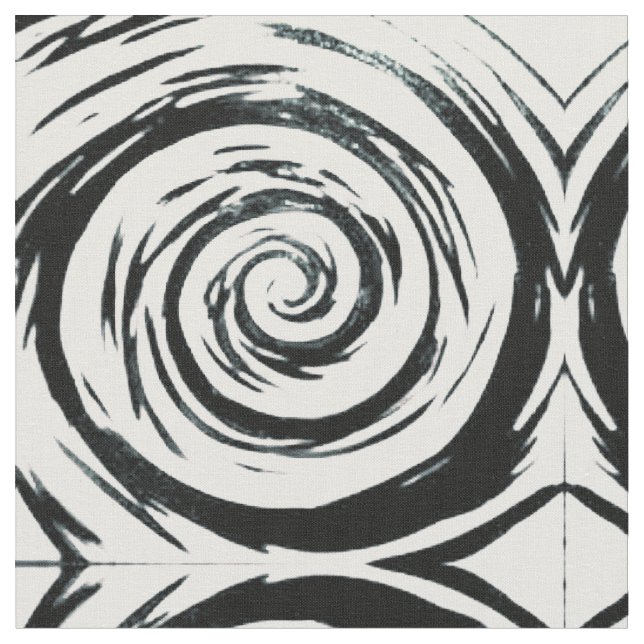 White & Black Hypnotic Swirl Art Fabric (Close Up)