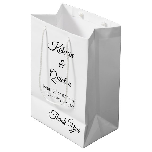  White & Black in Elegance:  Wedding Medium Gift Bag (Front Angled)