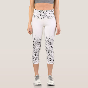 White Black Ink Yoga Capri Leggings