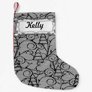 White & Black Lace Tree or Mantle Stocking