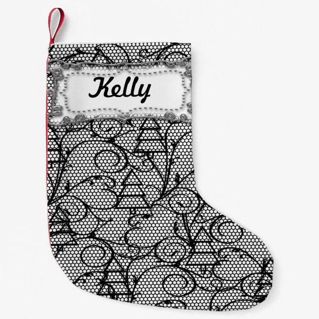 White & Black Lace Tree or Mantle Stocking (Front)