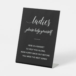 White Black Ladies Bathroom Basket Items Wedding Pedestal Sign