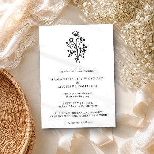 White Black Lettering Flower Bouquet Botanicals Invitation