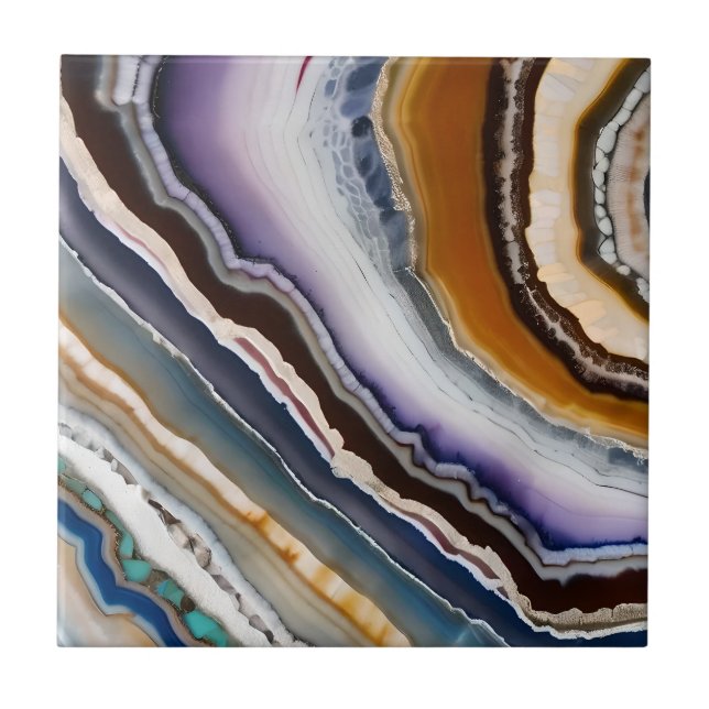 White Black Lilac Blue Terracotta Agate Geode Ceramic Tile (Front)