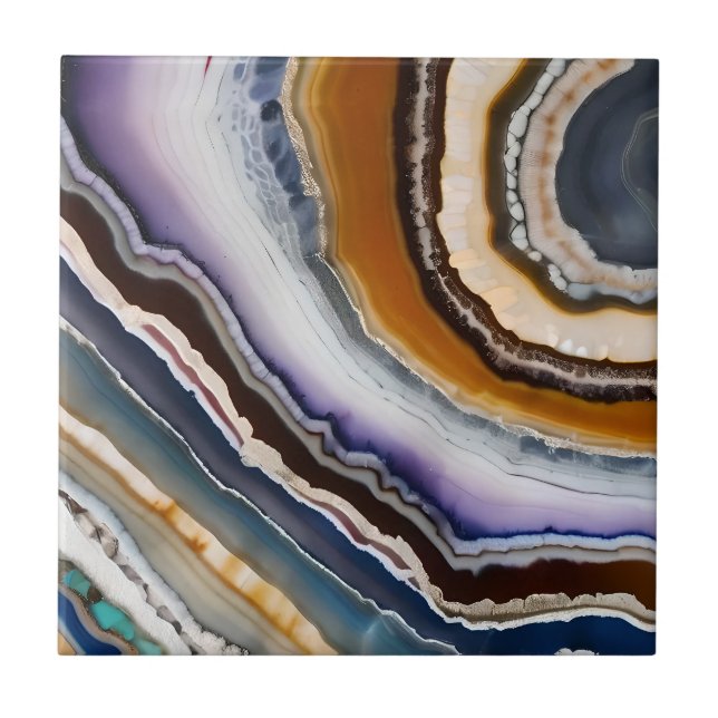 White Black Lilac Blue Terracotta Agate Geode Ceramic Tile (Front)