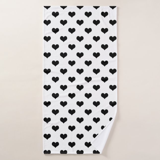 White  Black Love Heart Pattern Design  Bath Towel (Bath Towel)