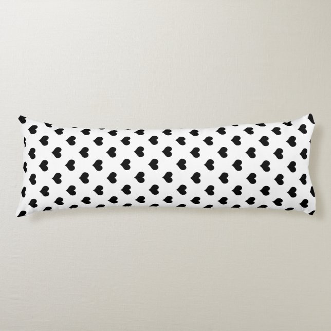 White  Black Love Heart Pattern Design  Body Cushion (Front)