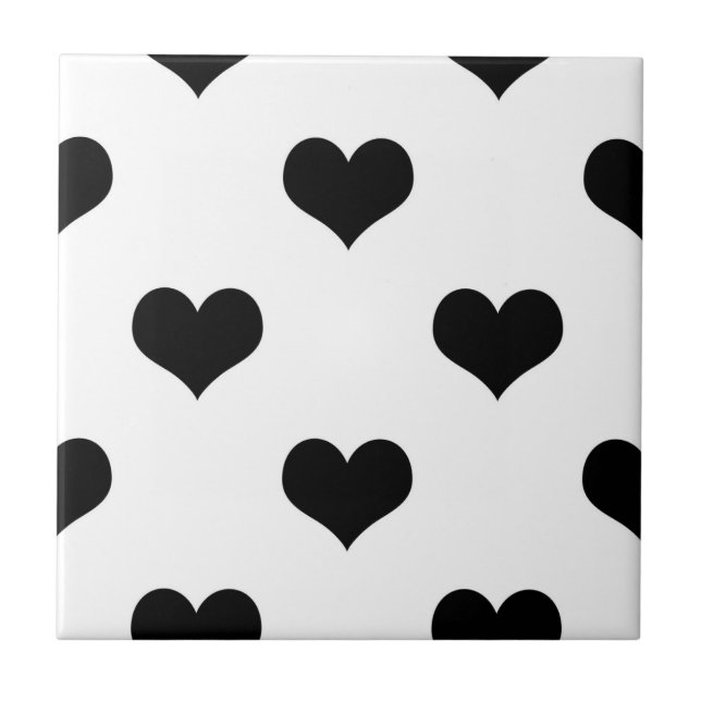 White  Black Love Heart Pattern Design  Ceramic Tile (Front)