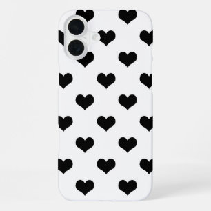 White  Black Love Heart Pattern Design  iPhone 16 Plus Case