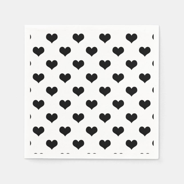 White  Black Love Heart Pattern Design  Napkin (Front)