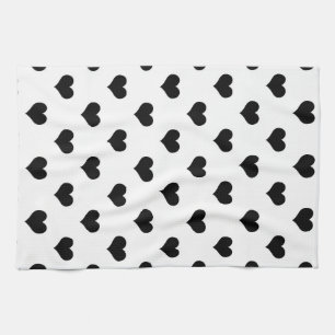 White Black Love Heart Pattern Design Tea Towel