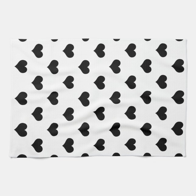White  Black Love Heart Pattern Design  Tea Towel (Horizontal)