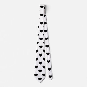 White  Black Love Heart Pattern Design  Tie