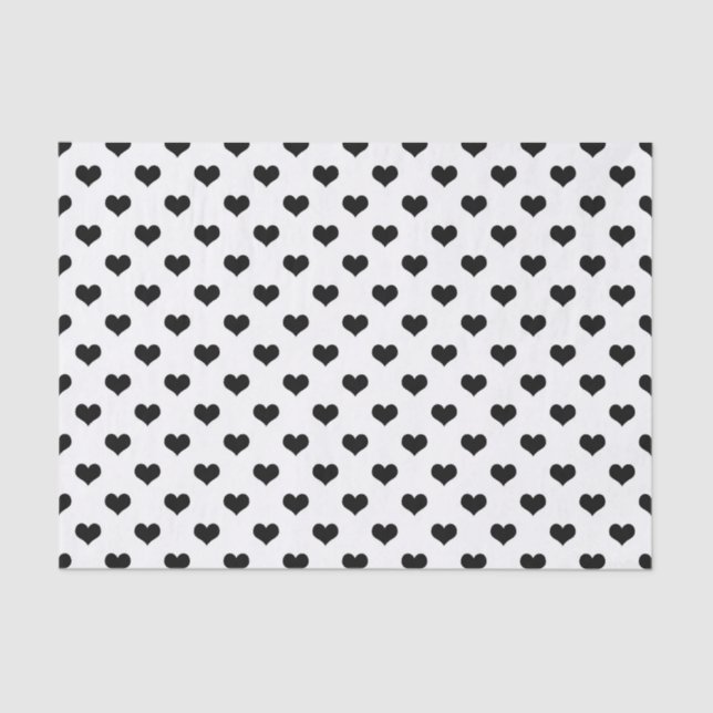 White  Black Love Heart Pattern Design  Tissue Paper (Front)