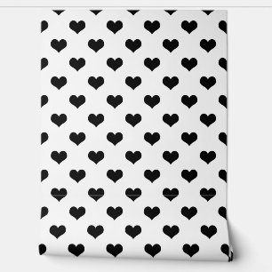 White Black Love Heart Pattern Design Wallpaper