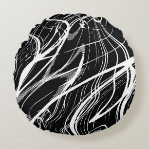 White Black Marble: Abstract Vintage Round Cushion