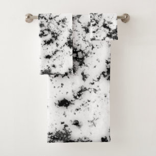 White Black Marble Paint Splash Abstract Bath Towel Set