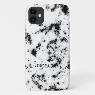 White Black Marble Paint Splash Abstract iPhone 11 Case