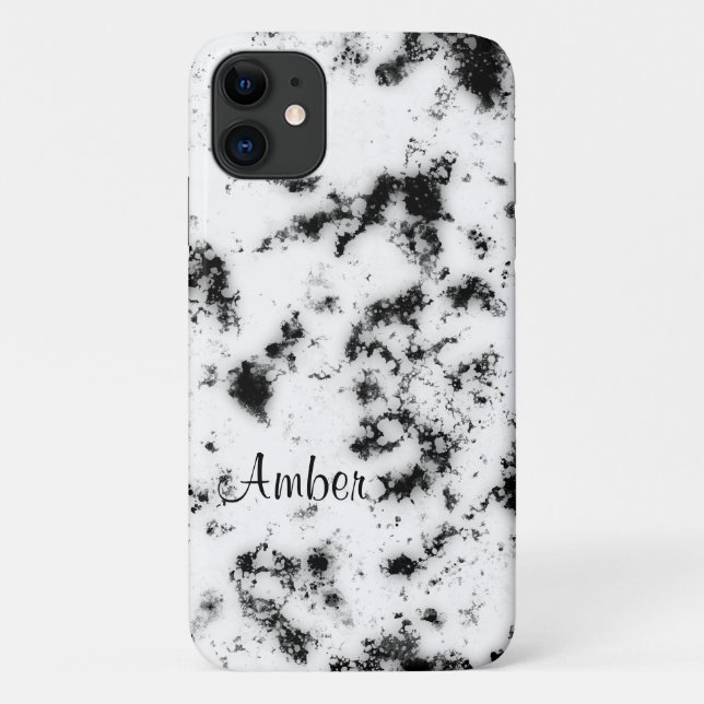 White Black  Marble Paint Splash Abstract Case-Mate iPhone Case (Back)