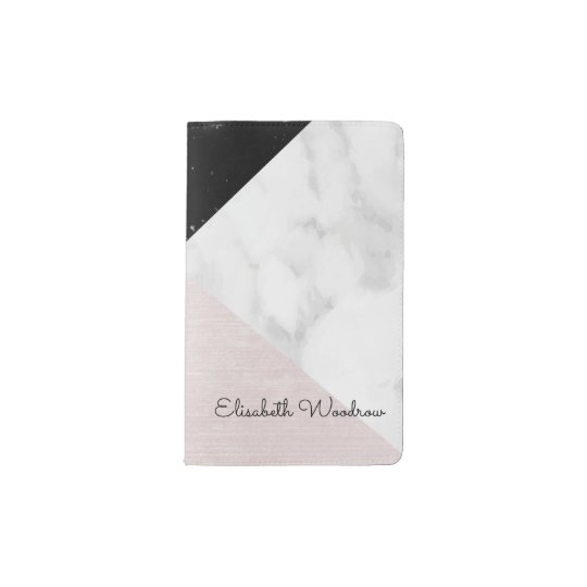White Black Marble, Pink Silk Abstract Geometric Pocket Moleskine Notebook
