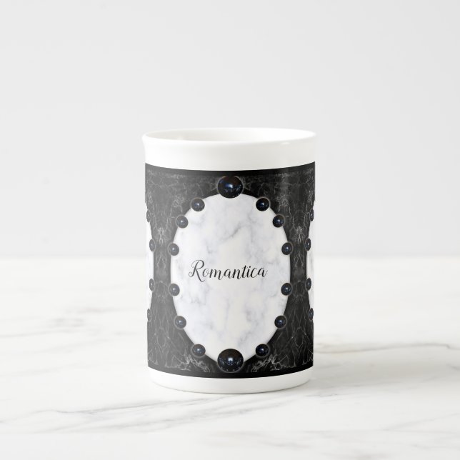 White & Black Marble Sphere Graphics Bone China Mug (Front)