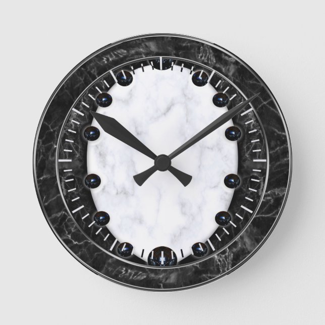 White & Black Marble Sphere Graphics Round Clock (Front)