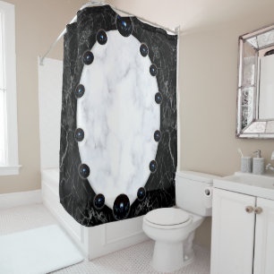 White & Black Marble Sphere Graphics Shower Curtain