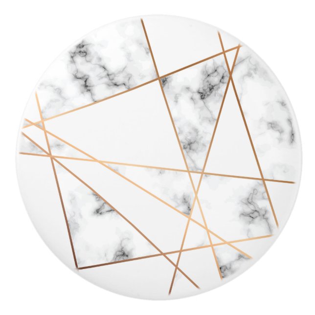 White Black Marble with Gold Lines Ceramic Knob (Front)