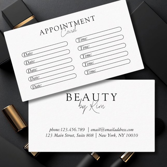 White & Black, Minimal, Elegant, Salon Appointment Card (White & Black, Minimal, Elegant,  Trendy, Salon Appointment Card)