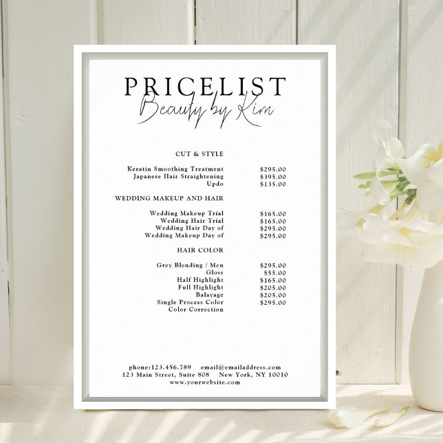 White & Black Minimal Elegant, Salon Price List Poster (Personalized White & Black Minimal Elegant, Salon Price List Poster)