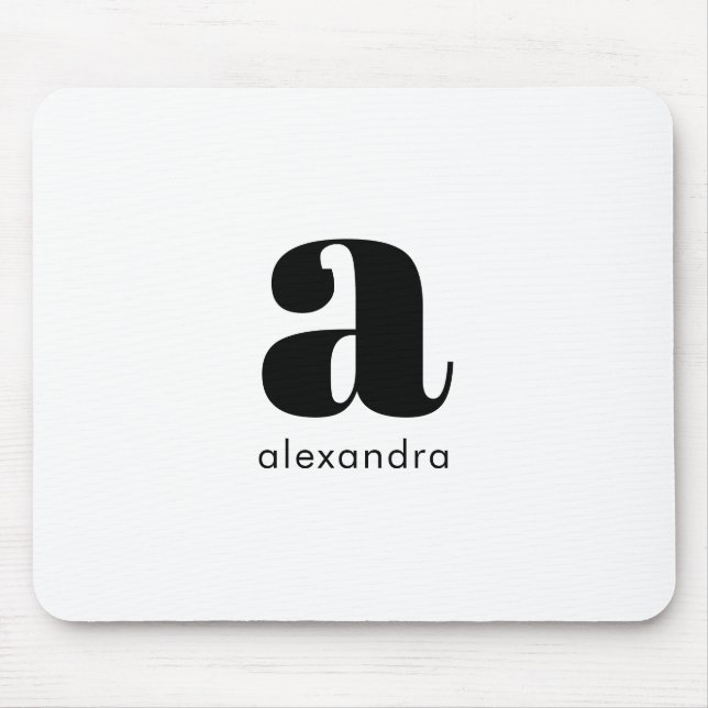 White Black Minimal Monogram Modern Elegant Mouse Pad (Front)