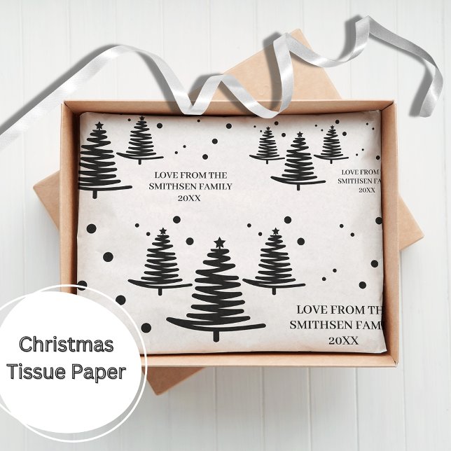 White Black Minimalist Christmas Trees Tissue Paper (Creator Uploaded)