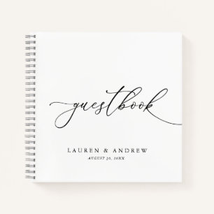 White & Black Minimalist Wedding Guestbook Notebook