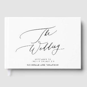 White & Black Modern Calligraphy Wedding Guest Book