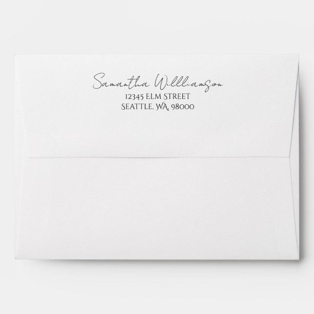 White Black Modern Minimalist Calligraphy Wedding Envelope (Back (Top Flap))
