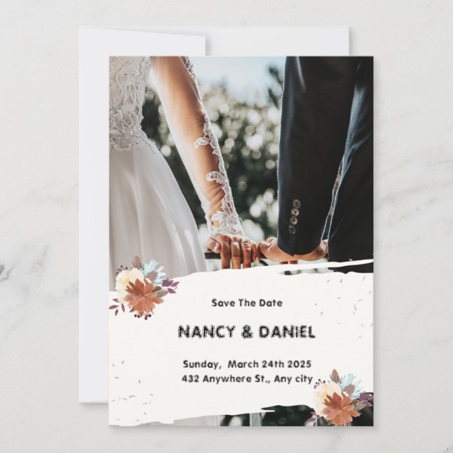 White Black Modern Minimalist Wedding Invitation (Front)