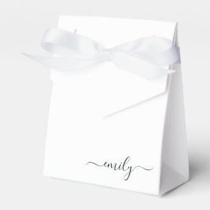 White Black Modern Script Monogram Name Favour Box