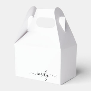 White Black Modern Script Monogram Name Favour Box