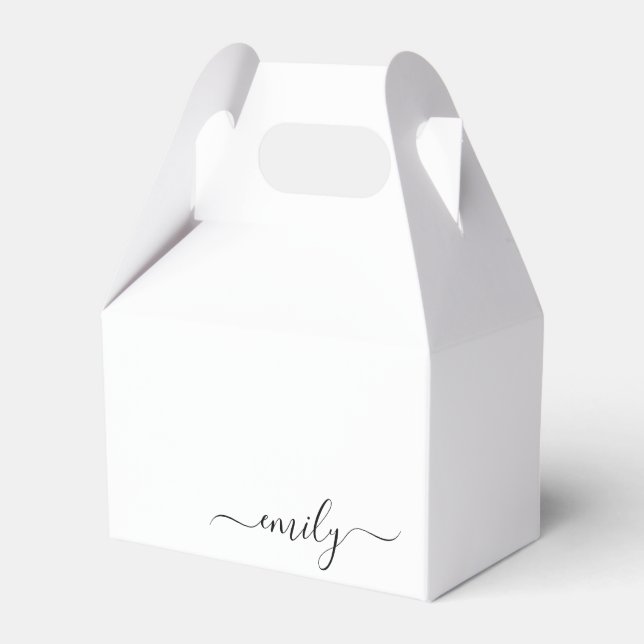 White Black Modern Script Monogram Name Favour Box (Front Side)