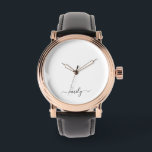 White Black Modern Script Monogram Name Watch<br><div class="desc">Black and White Simple Script Monogram Name. This makes the perfect sweet 16 birthday,  wedding,  bridal shower,  anniversary,  baby shower or bachelorette party gift for someone that loves glam luxury and chic styles.</div>