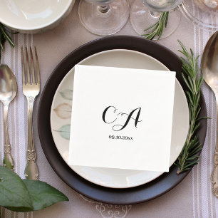 White black monogram birthday napkin