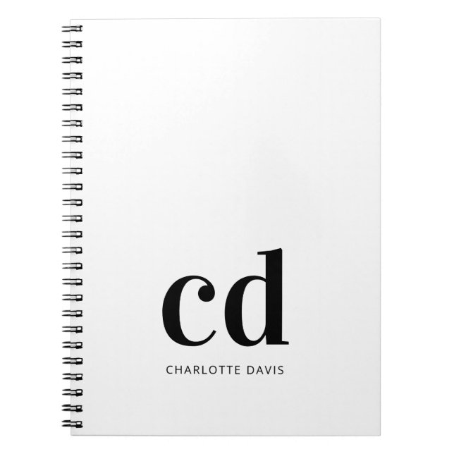 White black monogram initials elegant minimalist notebook (Front)